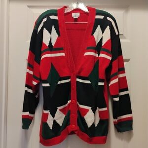 Vintage Casual Corner Geomentric Knit Cardigan Sweater Red Size L